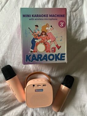 Mini Karaoke Machine with Wireless Microphones - Peach
